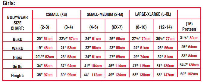 Body Wrappers Tights Size Chart