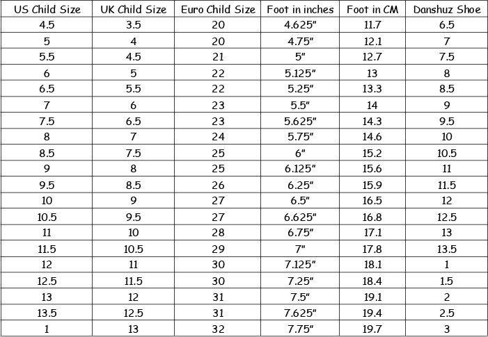 Danshuz Shoe Size Chart Danshuz Shoe Size Chart