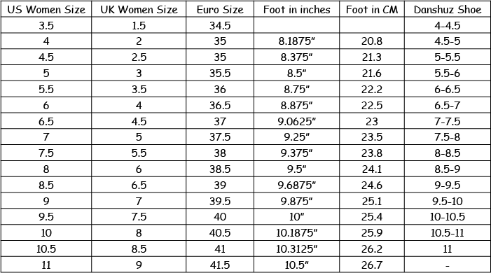 Danshuz Tap Shoes Size Chart