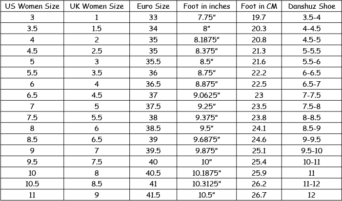 Danshuz Tap Shoes Size Chart