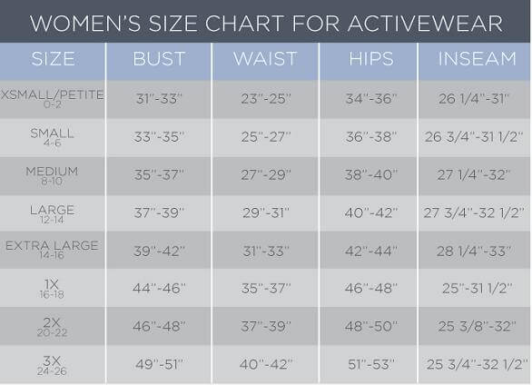 Women S Sports Bra Size Chart