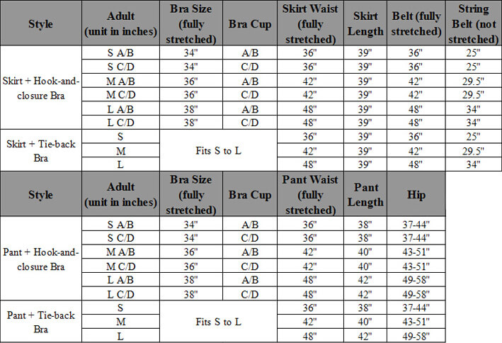 Dance Costume Size Chart