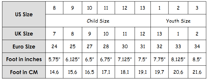 Tap Shoe Size Chart