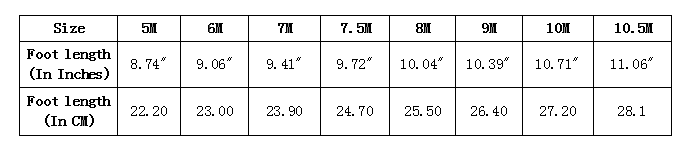 Cheer Shoe Size Chart