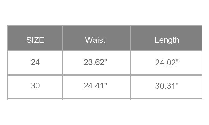 Tutu Elastic Size Chart