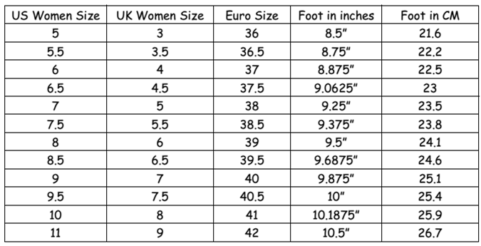 Celine Shoes Size Chart
