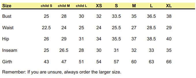 Camisole Size Chart