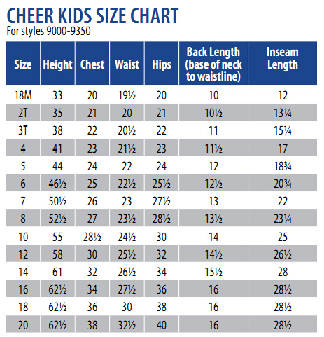 Motionwear Size Chart