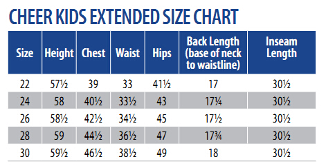 Motionwear Size Chart