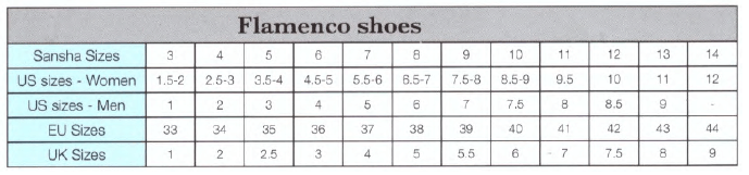 Sansha Shoe Size Chart