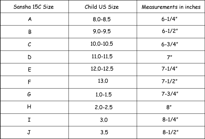 Sansha Dance Shoes Size Chart