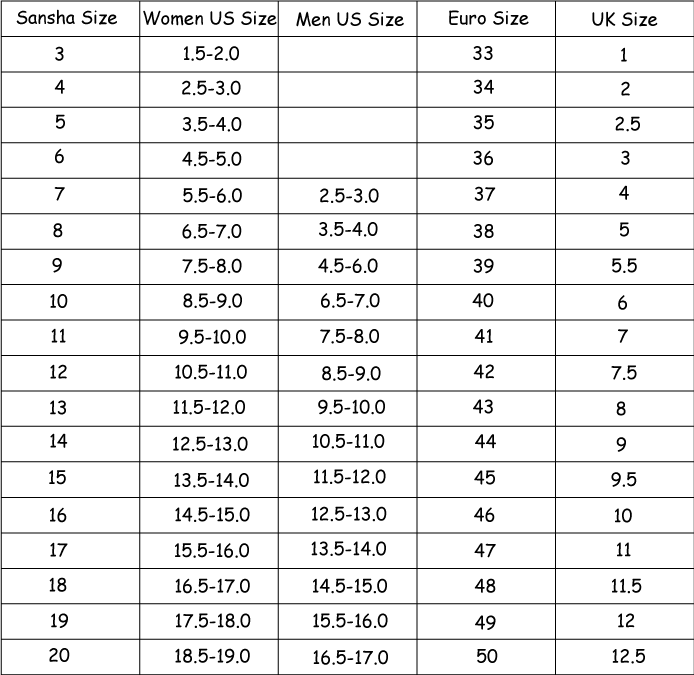 Sansha Ballet Shoes Size Chart