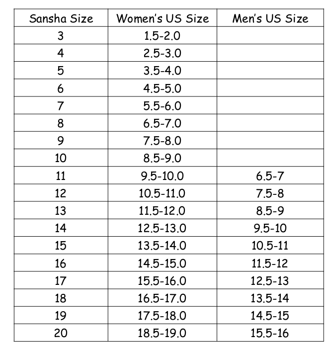 Sansha Ballet Shoes Size Chart