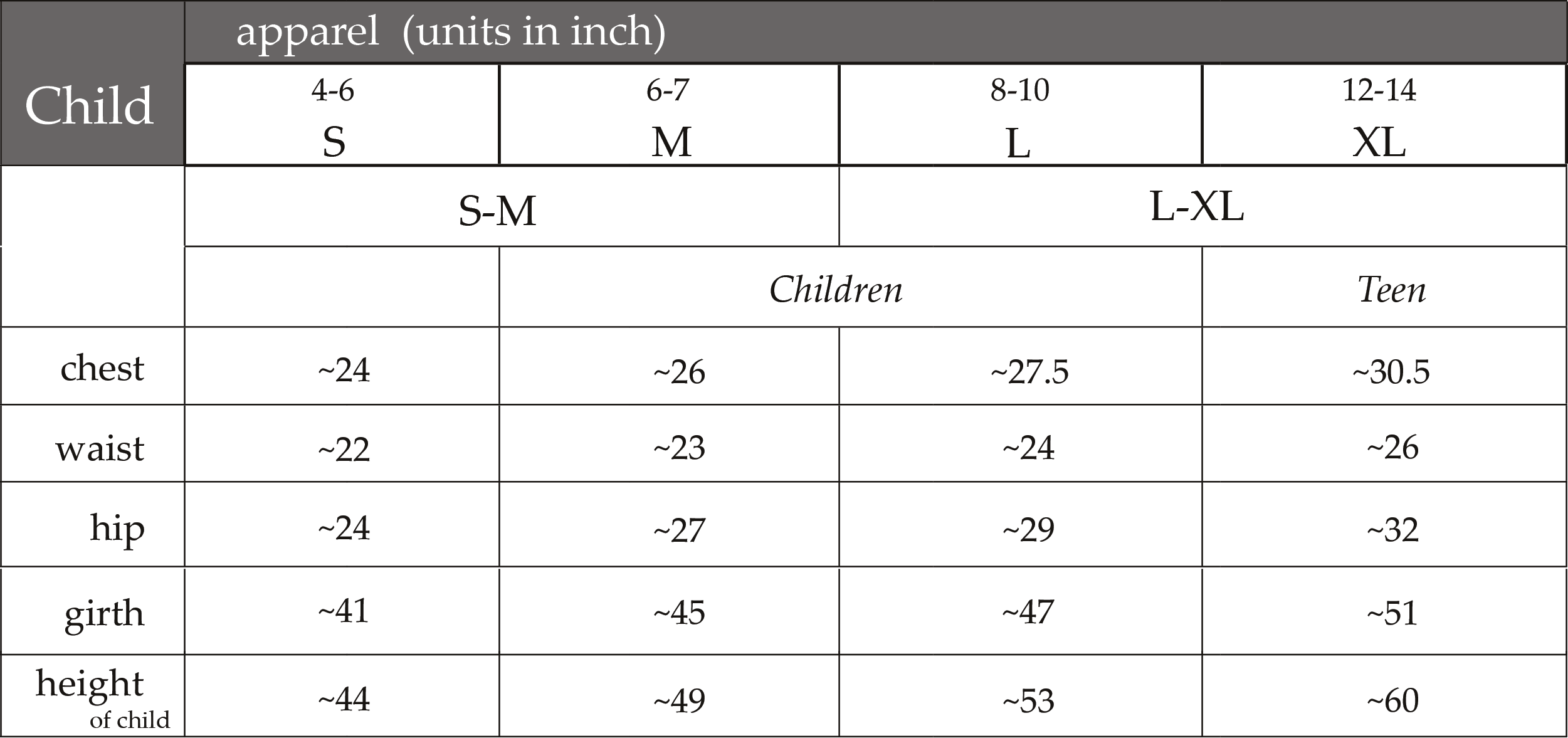 Child Sizing Chart