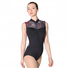 Baiwu Women's High Neck Zipper Front Mesh Print Leotard [BAIW117141044]