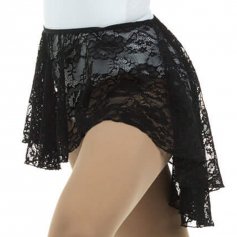 Danzcue Adult Ballet Dance Skirt Stretch Asymmetrical Lace High-Low Hemline [DQSK005]