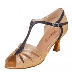 Stephanie Ladies Gold Glitter / Black Trim 2.5" Heel Ballroom Shoes [SPH12075]