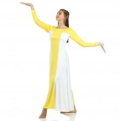 Danzcue Metallic Color Block Long Sleeve Praise Dance Dress