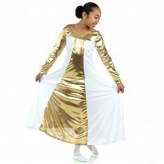 Danzcue Child Metallic Color Block Long Sleeve Praise Dress