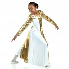 Danzcue Child Metallic Color Block Long Sleeve Praise Dress