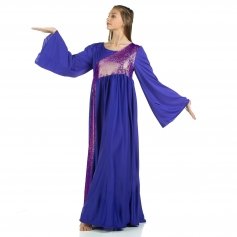 Danzcue Praise Dance Shimmery Asymmetrical Bell Sleeve Dress