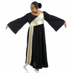 Danzcue Shimmery Asymmetrical Bell Sleeve Child Praise Dance Dress