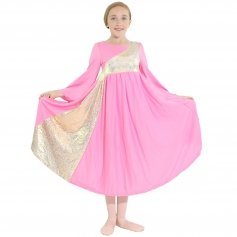Danzcue Shimmery Asymmetrical Bell Sleeve Child Praise Dance Dress