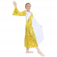 Danzcue Metallic Asymmetrical Bell Sleeve Child Praise Dance Dress