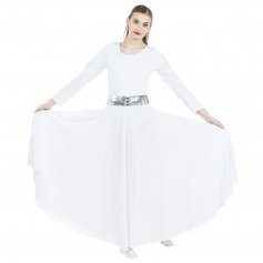 2-pc Set Danzcue Praise Full Length Long Sleeve Dance Dress with Sequin Elastic Belt [WSSET006]