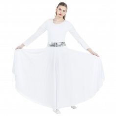 2-pc Set Danzcue Praise Full Length Long Sleeve Dance Dress with Sequin Elastic Belt 2-pc Set Danzcue Praise Full Length Long Sleeve Dance Dress with Sequin Elastic Belt