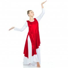 2-pc Set Danzcue Praise Full Length Long Sleeve Dance Dress with Asymmetrical Metallic Tunic